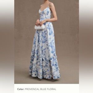 V. Chapman Carmen Corset Front-Slit Ruffled Gown